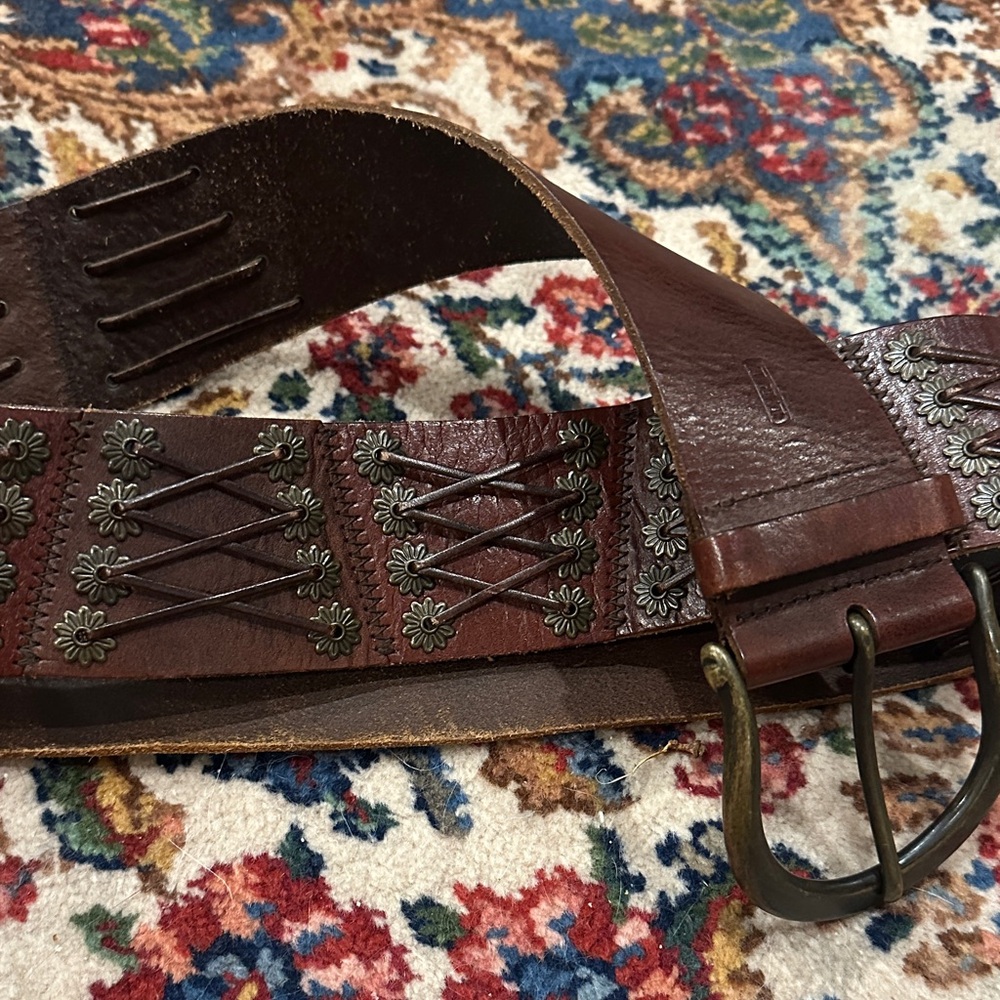 RALPH LAUREN VINTAGE WIDE CORSET LACED LEATHER BELT